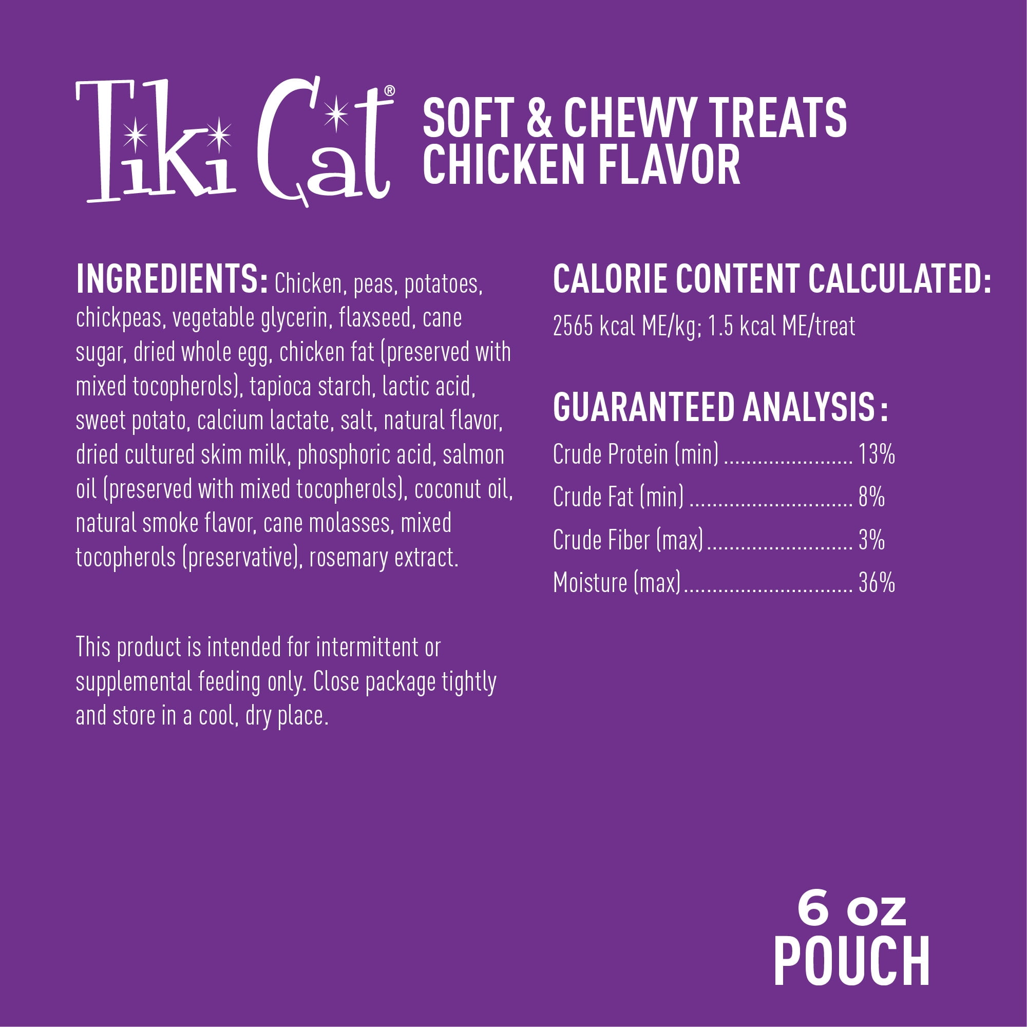 (6 pack) Tiki Cat Soft & Chewy Chicken Flavor Treats, 6 oz. Bag