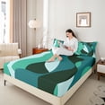 thumbnail image 4 of jejeloiu Abstract Geometric Line Twin Sheet Sets,Green Stripes Bedding For Men Women 3 Pieces, 4 of 7