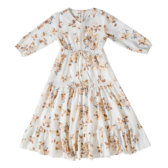 XQYLOS Vintage Floral Girls Dress Long Sleeve Elastic Cuff Spring/Summer/Fall Tiered Skirt Design Breathable Cotton Play Clothes Adjustable Waistband