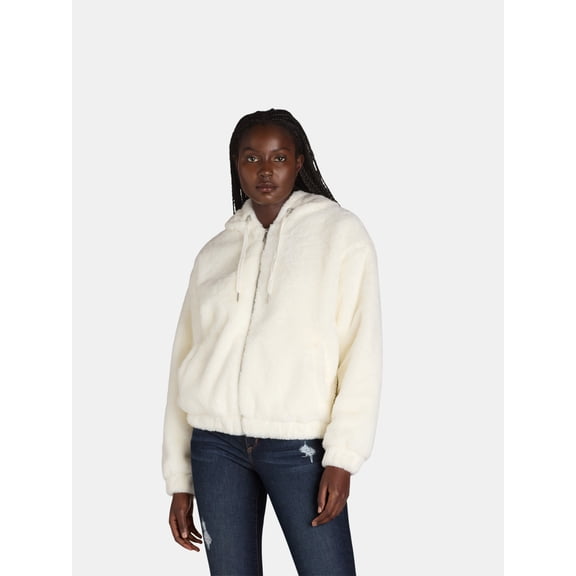 Time and Tru Women's and Women's Plus Faux Fur Hoodie Jacket, Sizes XS-2X