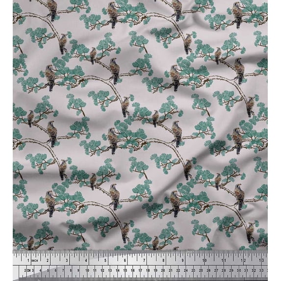 Soimoi Satin Silk Fabric Branches,Floral & Eagle Bird Print Fabric by The Yard 42 Inch Wide