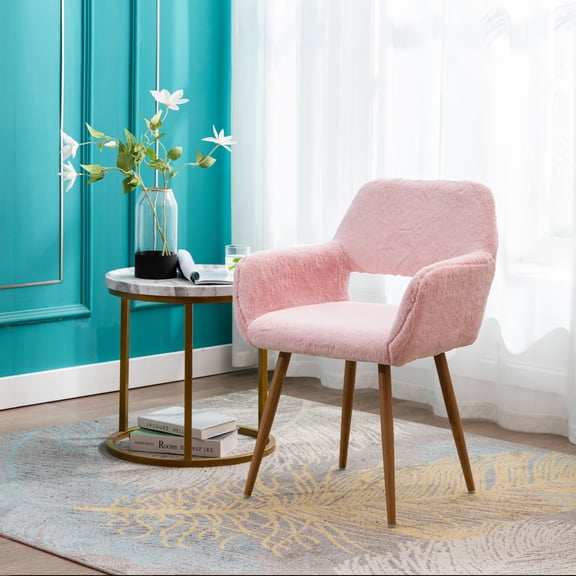 Dining Chairs with Faux Fur - Mid Century Style - Solid Painting Steel Leg - Dining Room Furniture