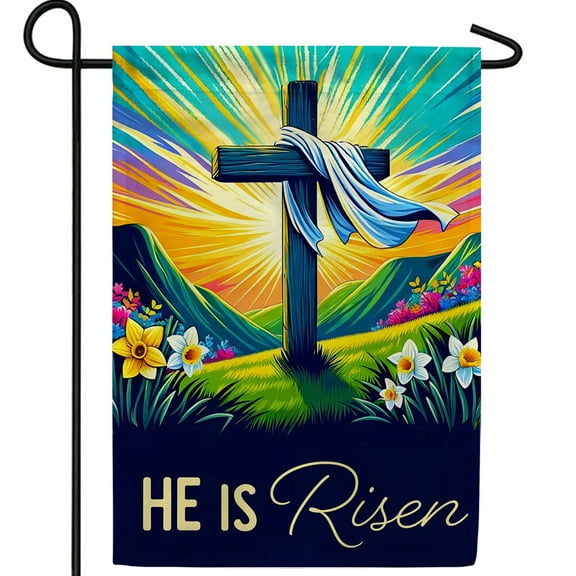 America Forever He is Risen Easter Garden Flag 12.5 x18 inch Double Sided Religious Cross Daffodil Flowers Small Spring Holiday Seasonal Easter Day Flags for Outdoor Yard Lawn Decoration