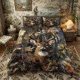 thumbnail image 2 of Meiyoeat Jungle Animal Deer Print Duvet Cover Queen, Autumn Oak Leaves Pattern Queen Bedding, Brown Green,3-Piece,No Comforter,Black Reversible, 2 of 6