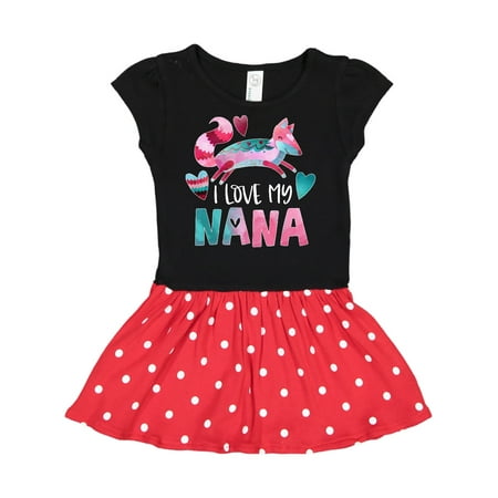 

Inktastic I Love My Nana Pink and Blue Fox with Hearts Gift Toddler Girl Dress