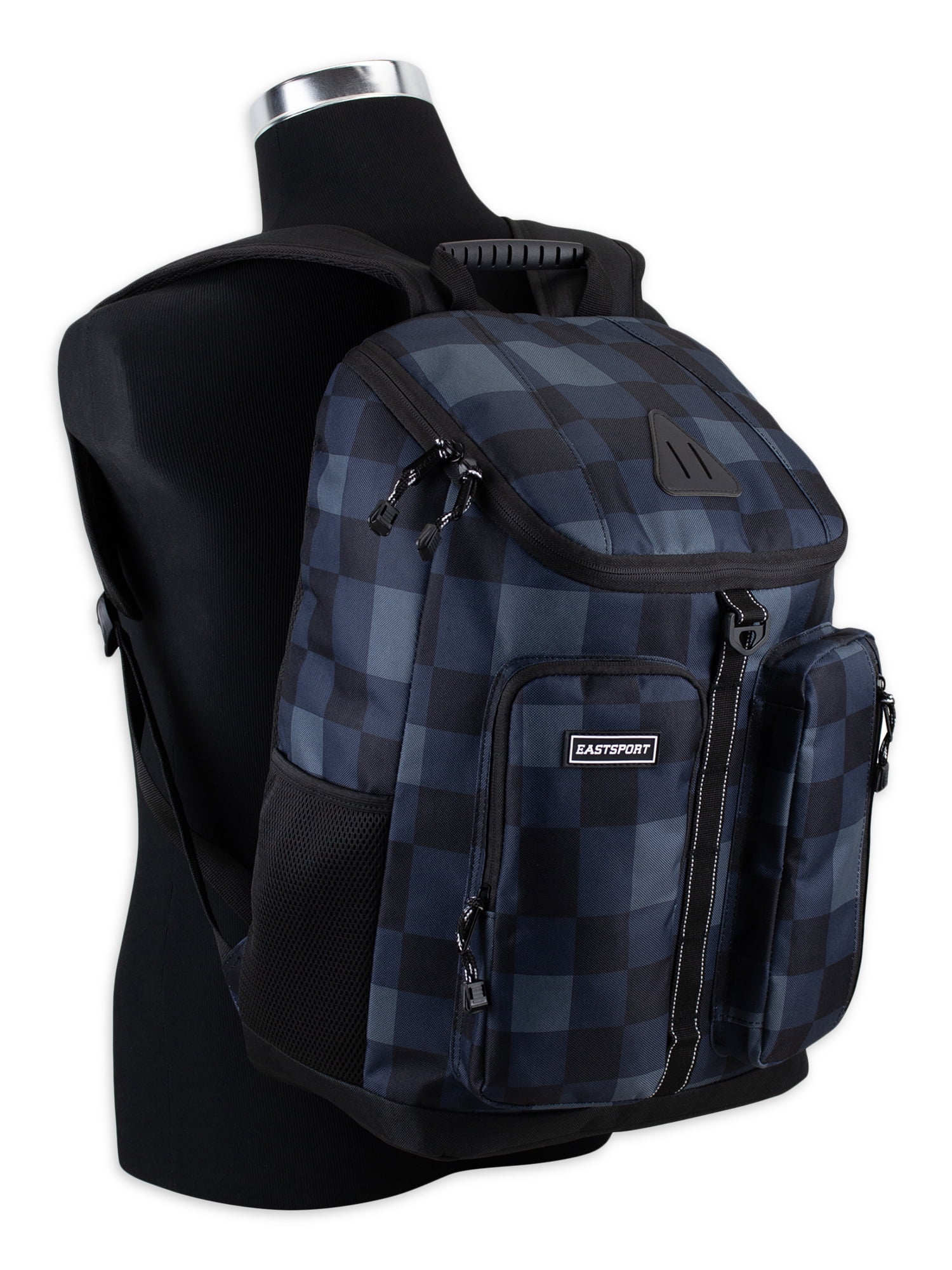 Eastsport Unisex Theo Top Loader Backpack, Blue Black Plaid