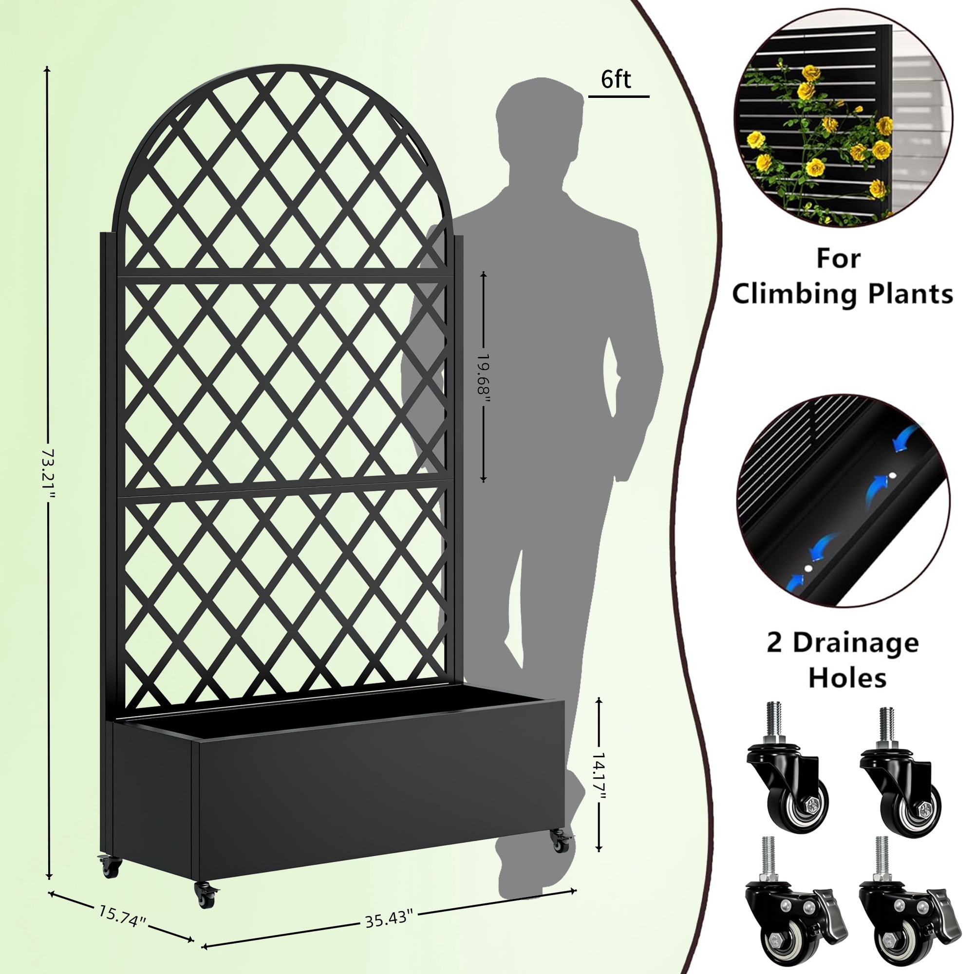 Planter Box with Trellis, Raised Garden Bed with 4 Wheels Trellis & Privacy Screen for Climbing Plants, Vegetables, Vines