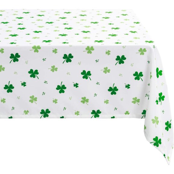 Waterproof St Patricks Day Tablecloth Rectangle, 60 x 120 Inch - Washable Shamrock Fabric Table Cloth for Spring and Outdoor Use