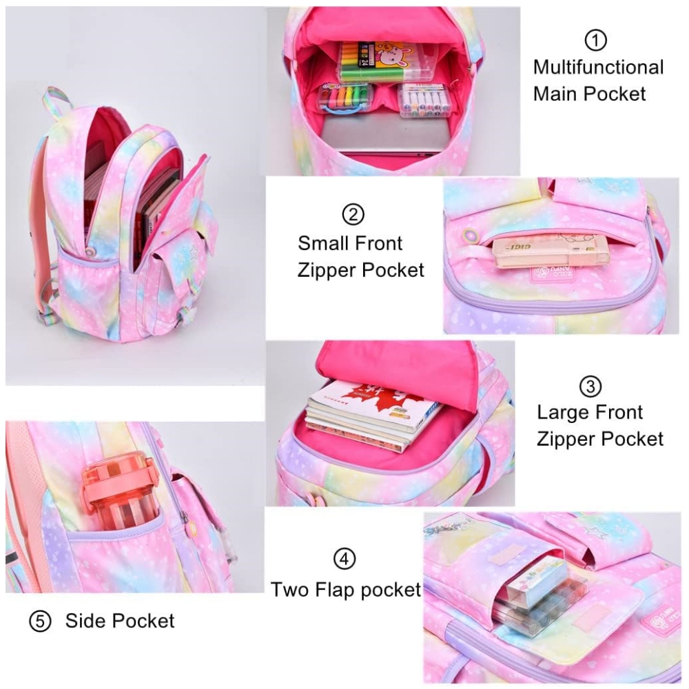 Mochilas escolares para niñas, ligeras, lindas, para adolescentes y niños, rosa 5