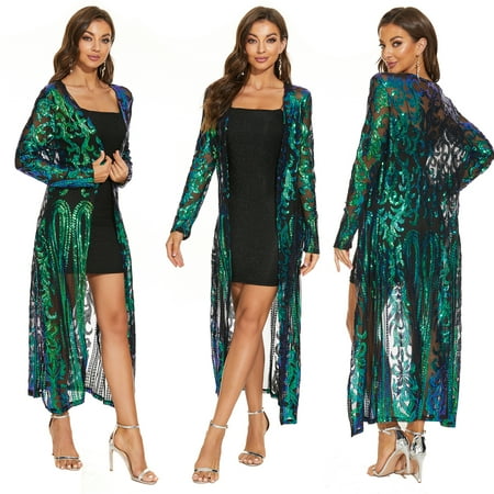

Women s Sequin Cardigan Summer Cover Up Dress Glitter Sparkle Open Front Coat Dresses Duster for Evening Prom XL