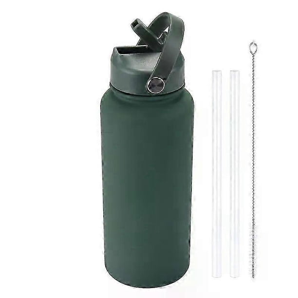 26-27 1L Sports WATER BOTTLE With Handle And Straw Stainless Steel Large Capacity Vacuum Flasks Drinkware Large Mouth GymThermos CUP