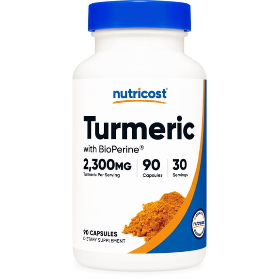 Nutricost Turmeric with BioPerine (2,300mg) 90 Capsules - 95% Curcuminoids and BioPerine Black Pepper Extract, Vegan, GMO-Free, 30 Servings