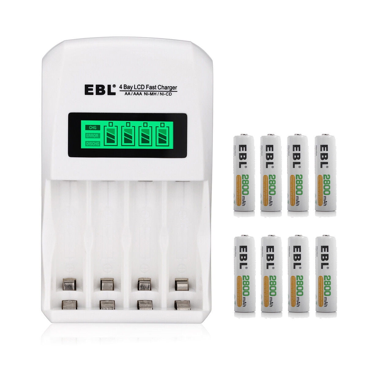 EBL Rechargeable AA Batteries (8 Pack), 2800mAh Duable a Batteries + Battery Charger with Dual USB Charging Ports
