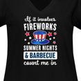thumbnail image 4 of Inktastic 4th of July if It Involves Fireworks Summer Nights & Barbecue Count Me in Women's Plus Size V-Neck T-Shirt, 4 of 5