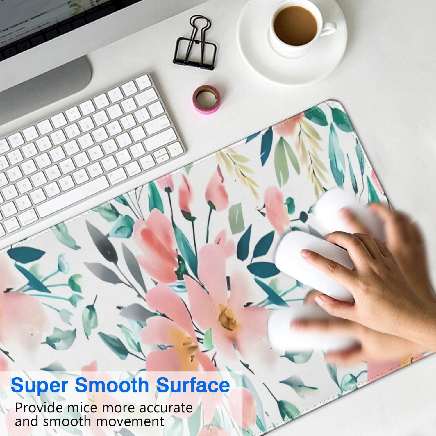 Long Mouse Pads for Desk,Pioneer Flower Floral Print Pattern Desk Mats on Top Of Desks, Desk Mouse Pad Extra Large with 3mm Non-Slip Base and Stitched Edge for Gaming,Office,Work,Home 35.4"x15.7"