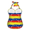 thumbnail image 2 of FKELYI Vintage Venezuela Flag Star Print Women Swimsuits One Piece Bikini Swimwear Halter Bathing Suits with Soft Pad Polyester Beachwear Tummy Control Monokini for Ladies Summer, L, 2 of 7