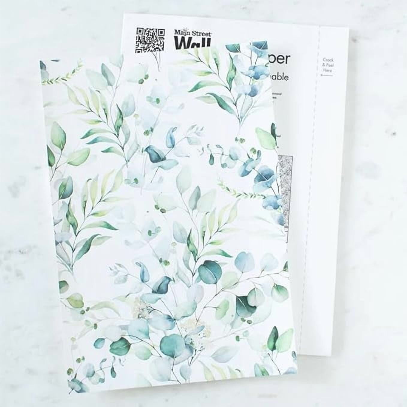 Main Street Peel and Stick Paper Wallpaper Sheets, Eucalyptus Design, 11 in x 16 in, 12 Pack, Removable Paper Wall Covering