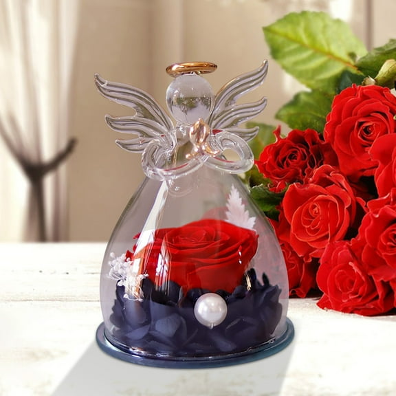Mouliraty Valentine's Day Rose Gifts for Women, Preserved Flower Rose Gifts in Glass Angel Figurines, Birthday Gifts for Women, Rose Angel Gifts for Mother’s Day, Birthday, Valentines