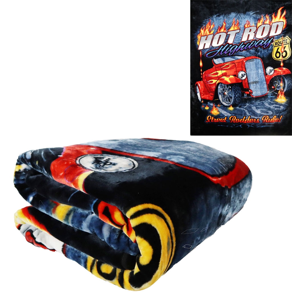 Plush Throw Blanket Hot Rod Highway QUEEN BED 79"x 95" Faux Fur