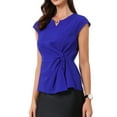 thumbnail image 4 of INSPIRE CHIC Twist Tops for Women's Notched Neck Cap Sleeve Casual Work Shirts M Royal Blue, 4 of 6