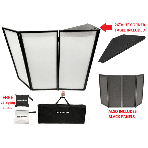 CedarsLink DJ Event Facade White/Black Scrim Metal Frame Booth W/Corner Table