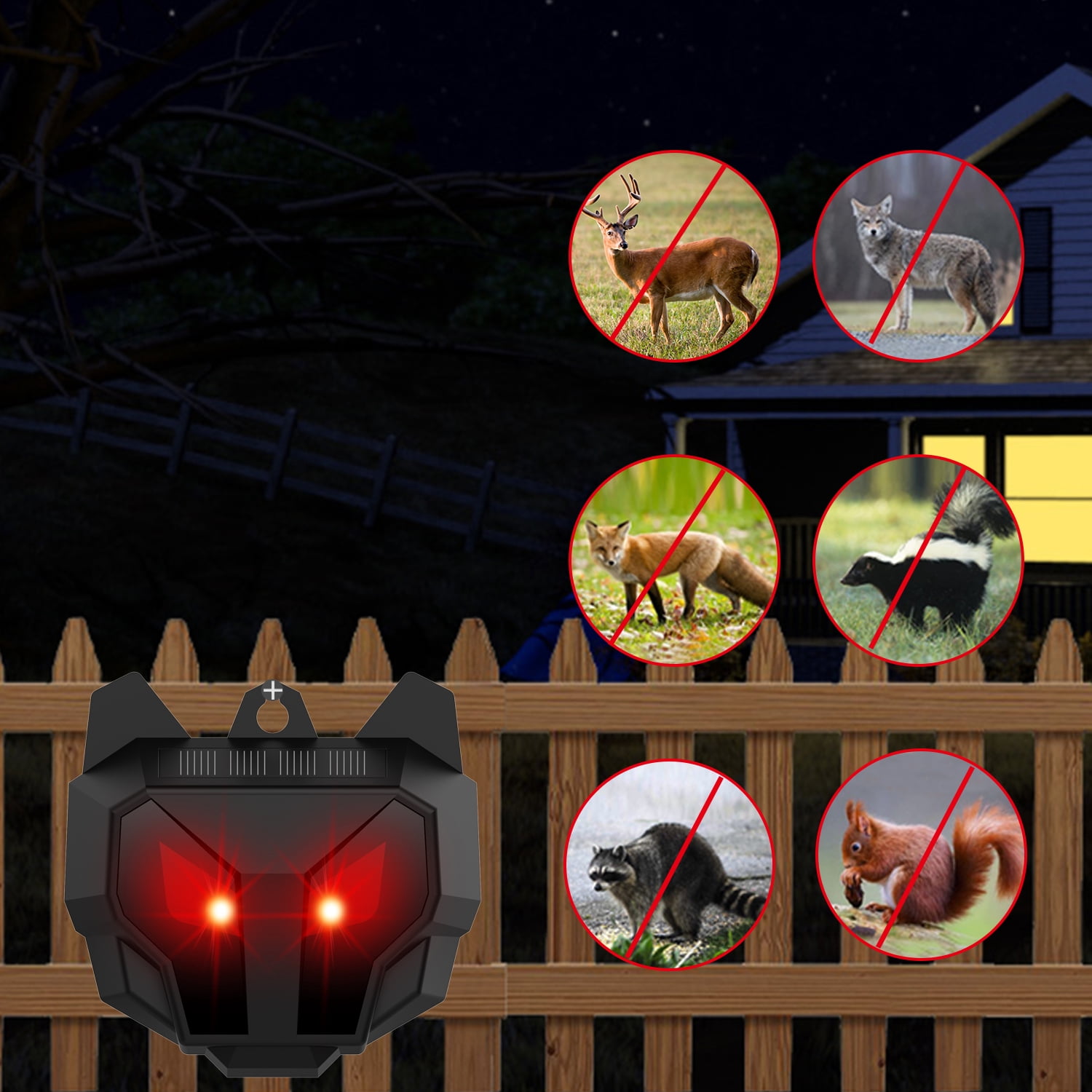 X-PEST Nocturnal Wildlife Repellent 4 Pack, Solar Powered Deer Repellent Devices, Coyote Deterrent Outdoor, Bionic Eyes Predator Light, Red Strobe Light
