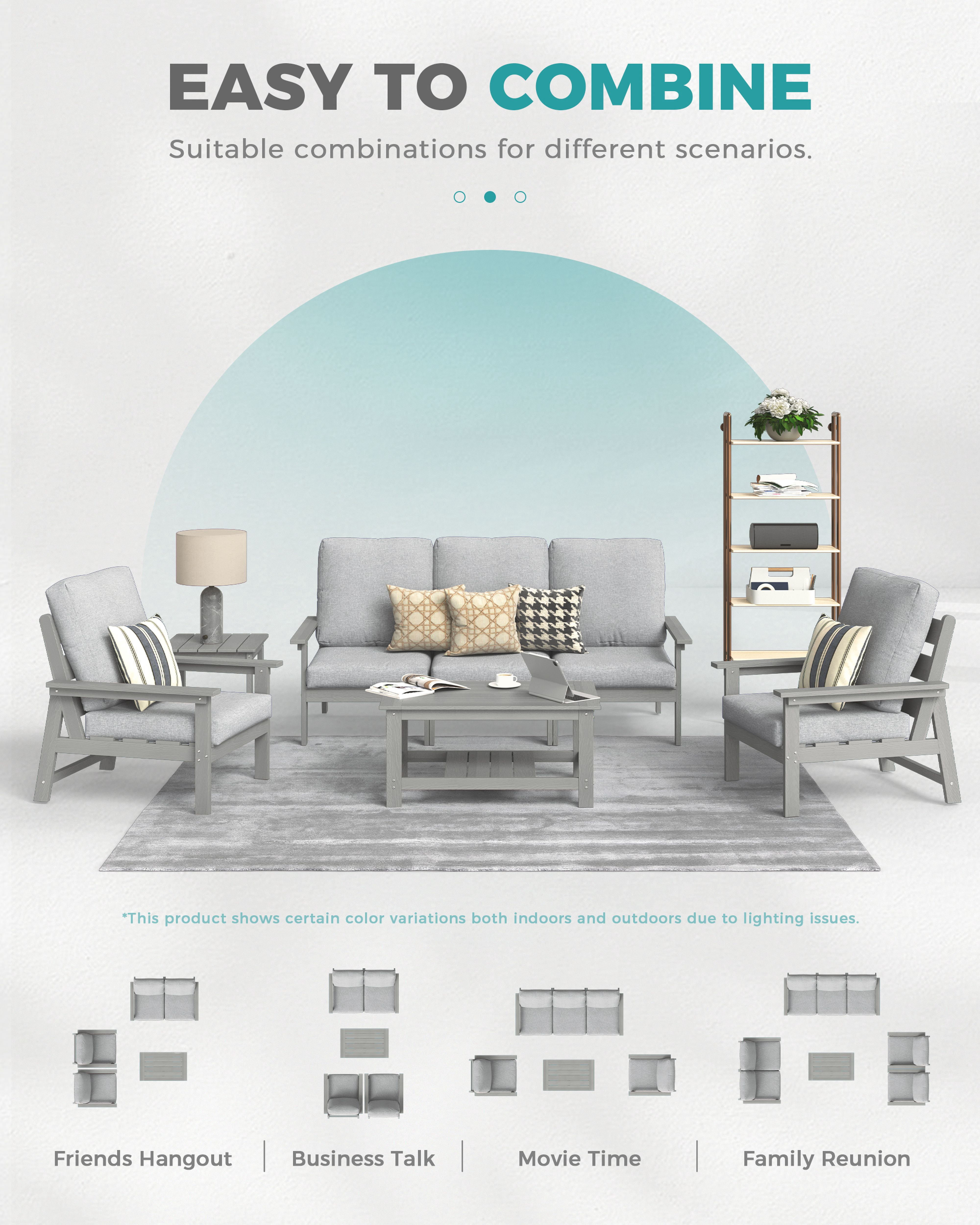 Harbweb 7-Piece HDPS Outdoor Sofa Patio Furniture Set, Gray Frame with Gray Cussion