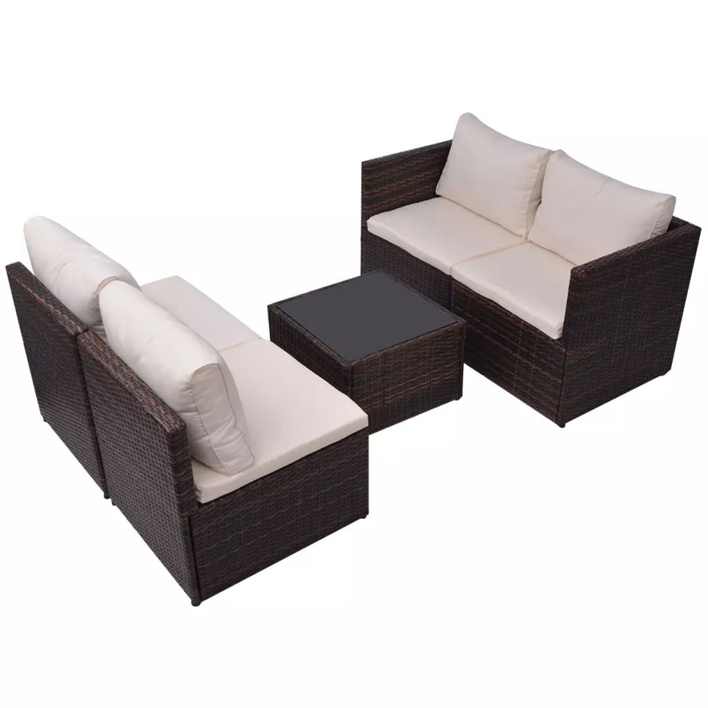 Kepooman 5 Pcs Outdoor Patio Rattan Lounge Sofa Set with Cushions & Pillows, Brown Kepooman 5 Pcs Outdoor Patio Rattan Lounge Sofa Set with Cushions & Pillows, Brown