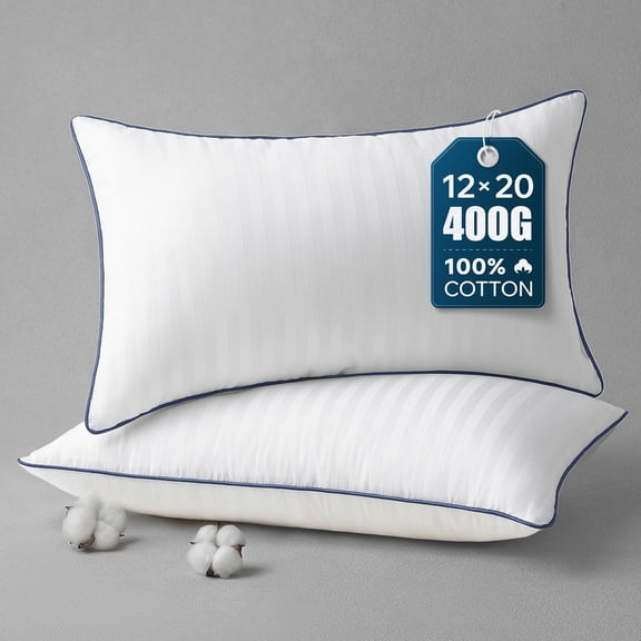 Phantoscope 12x20 Pillow Inserts, Decorative Throw Pillow Inserts with 100% Cotton Striped Cover, Virgin Fiber Pillow Sham Stuffer, Lumbar Square Couch Cushion Pillows, Pack of 2, 12x20 Inch