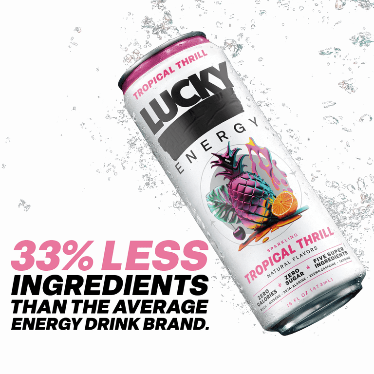Lucky Energy Sugar Free Energy Drinks 16 fl oz Can, Tropical
