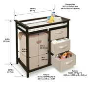 Badger Basket Modern Baby Changing Table with Hamper and 3 Baskets - Espresso