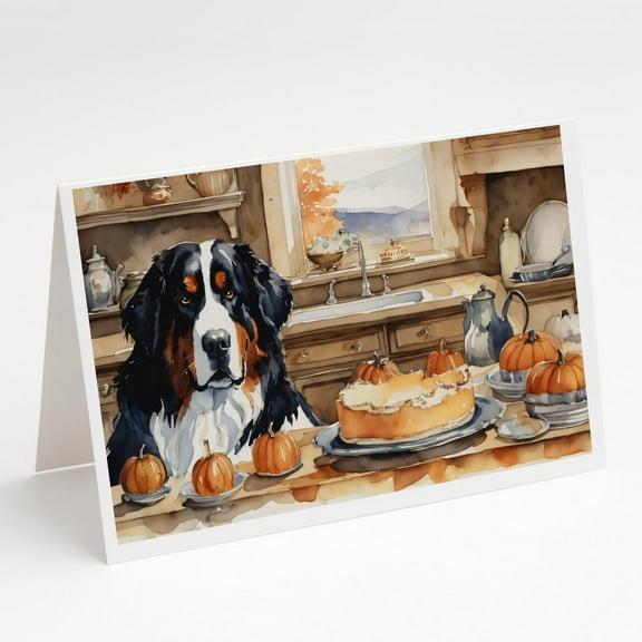 Bernese Mountain Dog Fall Kitchen Pumpkins Greeting Cards and Envelopes Pack of 8 7 in x 5 in