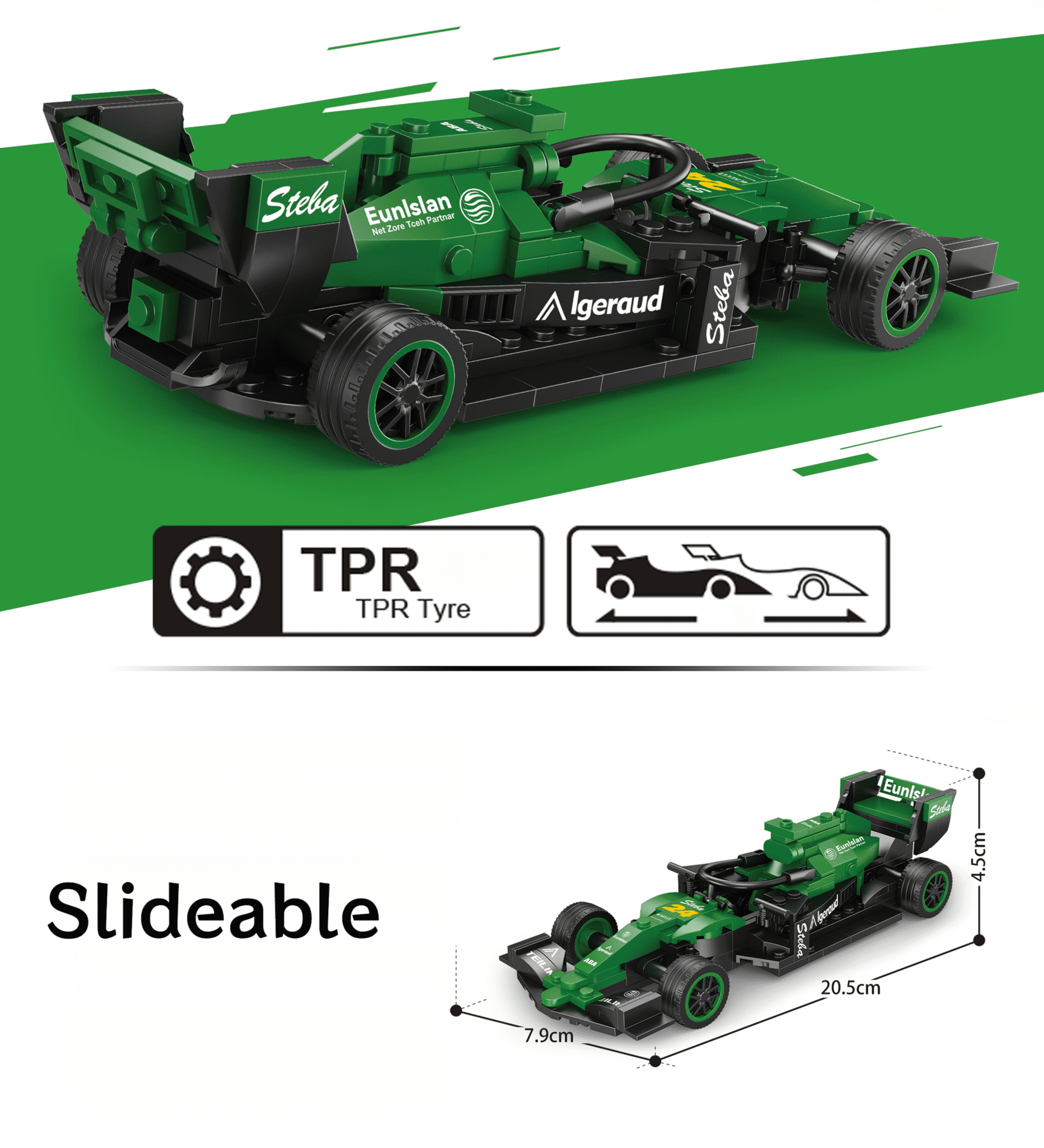 Funtogether Toys Famous Car Building Blocks Set (237 Pcs), Green F1 Racing Car Construction Toy with Driver Minifigure, STEM Educational Vehicle Model Kit for Kids Ages 6+