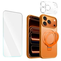 Entronix Bundle Compatible with iPhone 17 Pro — Magnetic Dual-Layer Phone Case & 1 Clear Screen Protector & 1 Camera Lens Protector, Anti-Drop 9H Easy Install, Orange