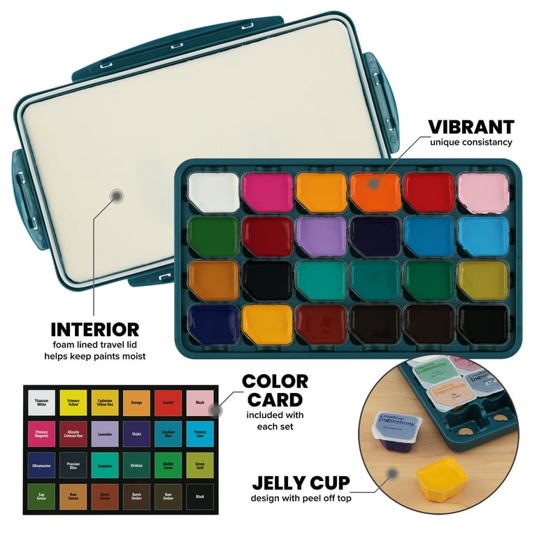 Creative Inspirations Jelly Gouache - Unique & Vibrant Jelly Gouache Paint  for Artists, Students, Painting, Classrooms, & More! - [24 Assorted Colors  - 30mL] 