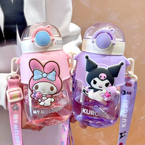 Botella de agua de gran capacidad de Anime Sanrio, Cinnamoroll Kuromi My Melody, taza de agua portátil de paja para deportes al aire libre, Fitness, 690ml