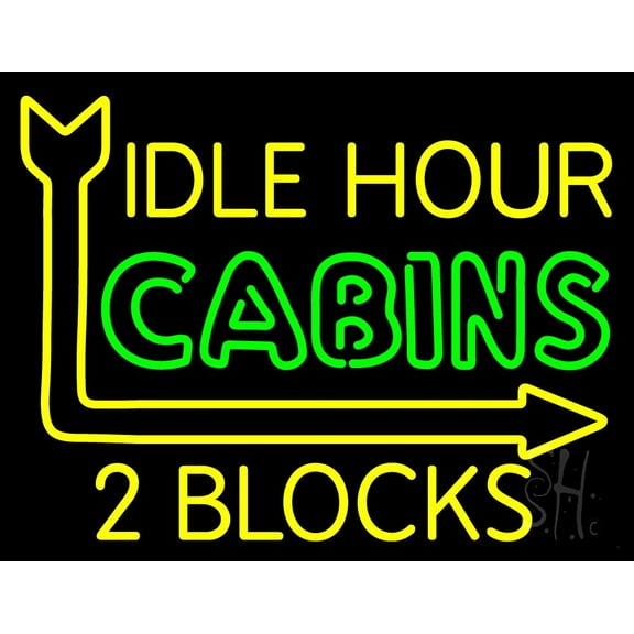 Idle Hour Cabins LED Neon Sign 15" Tall x 19" Wide - inches Black Square Cut Acrylic Backing, with Dimmer - Premium built indoor Sign for Storefront, Store interior, Exhibition, Decor.