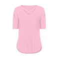 thumbnail image 5 of Clearance under $5 JINMGG Womens Tops Clearance under $5 Women Tops V-neck Cross Collar Soild Short Sleeve T-Shirt Blouse Pink S, 5 of 7