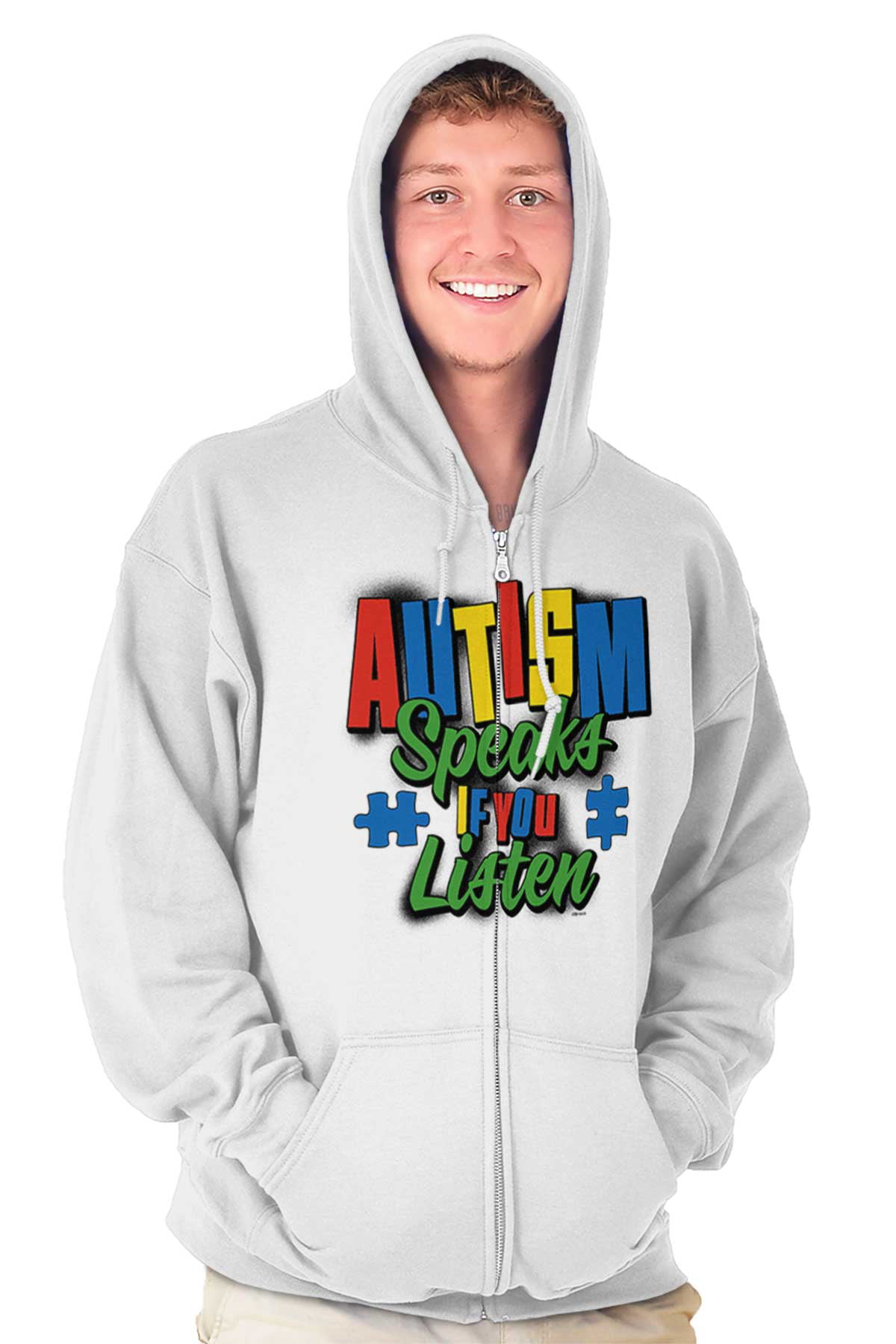 Autism Love Mens Adult Full Zip Sportswear Club Hoodie Sport Outwear Sweatshirts
