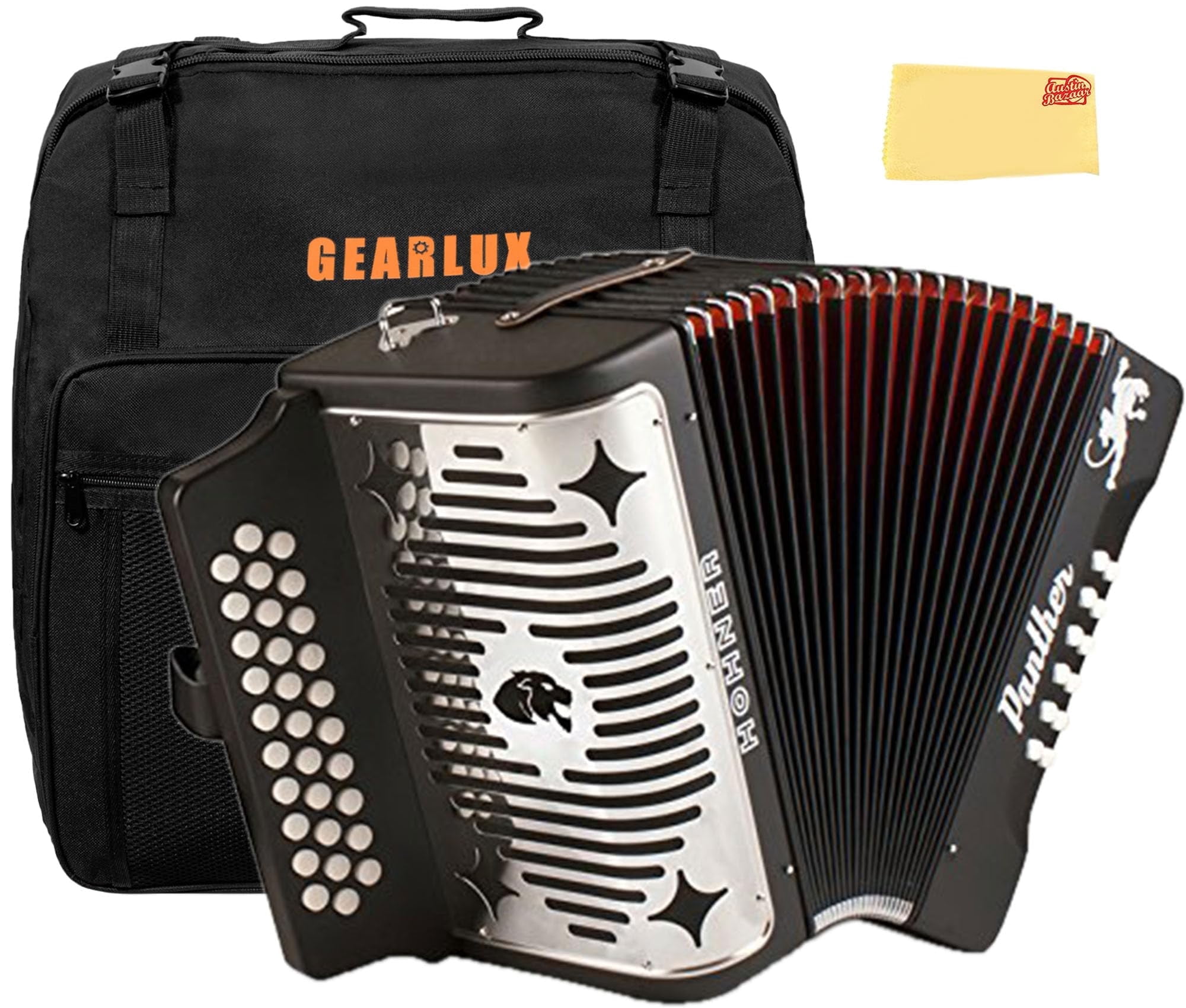 Hohner Panther GCF Diatonic Accordion - 3-Row Instrument with Bass