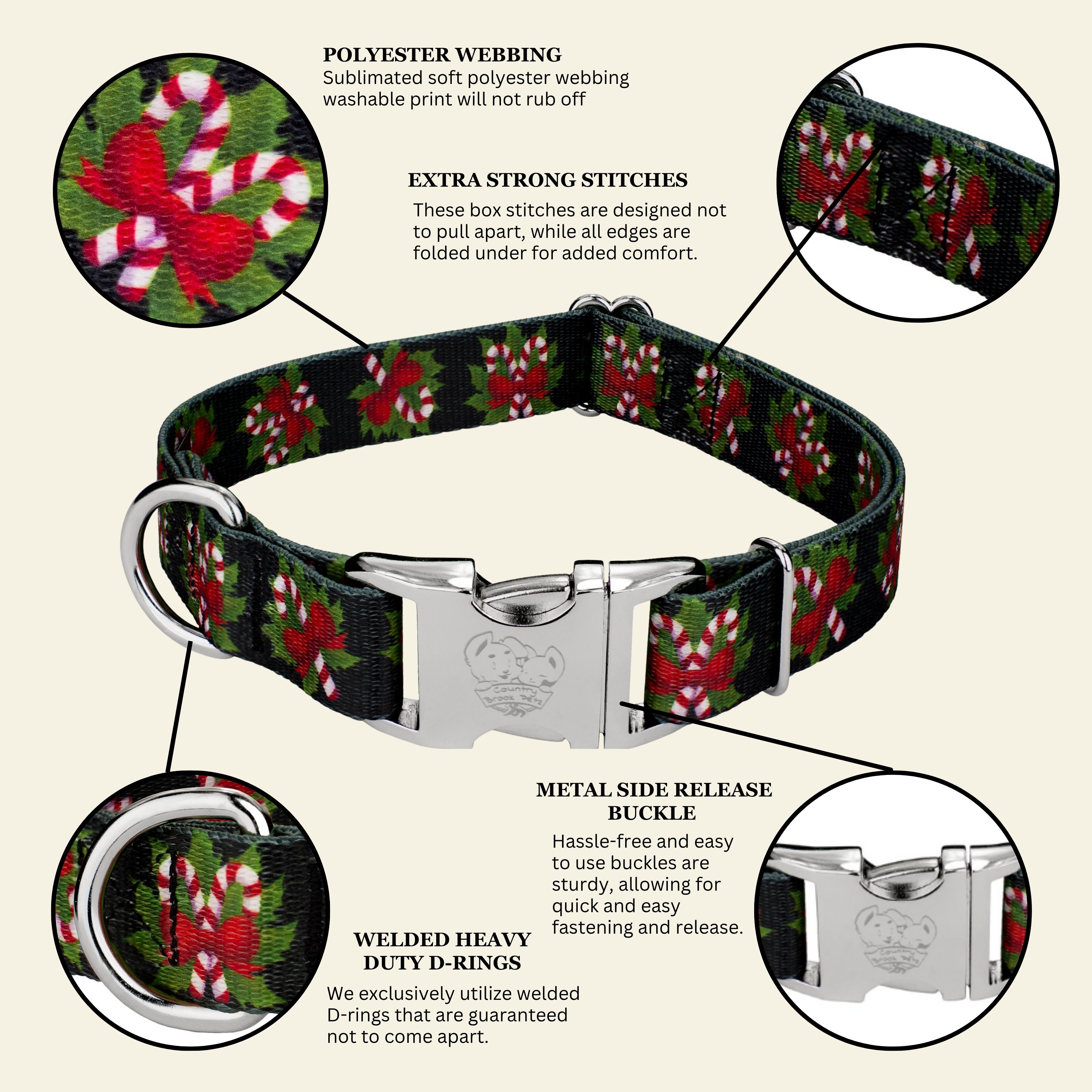 Country Brook Petz® Premium Black Candy Cane Dog Collar, Medium