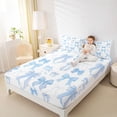 thumbnail image 3 of Manfei Dreamy Blue Bow Queen Sheet Sets For Girls,Princess Bow Ribbon Detail Bed Set For Kids,4 Pieces, 3 of 6