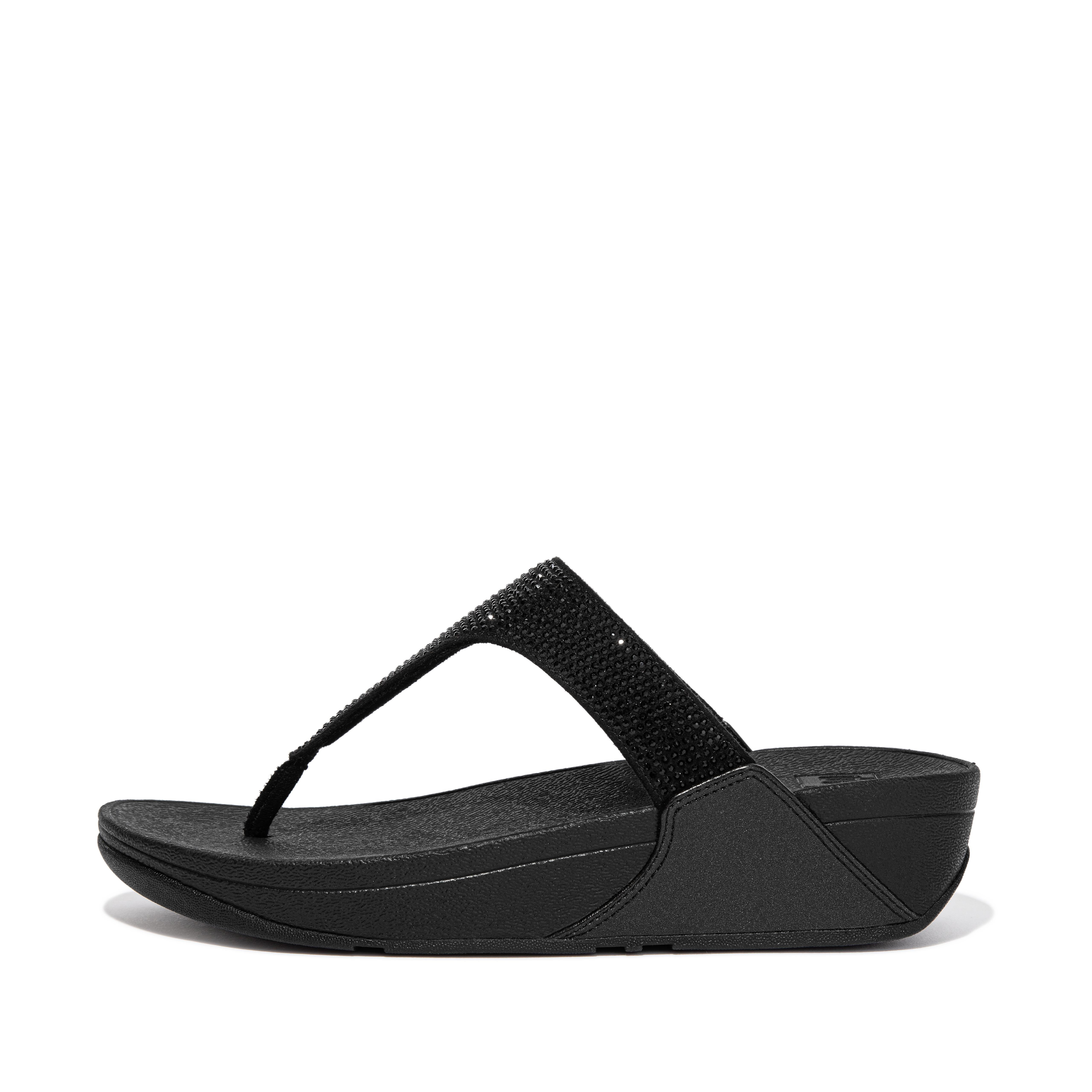 FitFlop Women's Lulu Crystal Embellished Toe Post Wedge Sole Thong Sandal