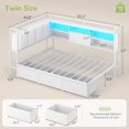 thumbnail image 2 of Corner Twin Bed Frame with Charging Station, Led Lights and 3 Drawers, Twin Size Platform Bed Frames with Upholstered Hidden Storage Headboard, Corner Daybeds for Teens, White, 2 of 7