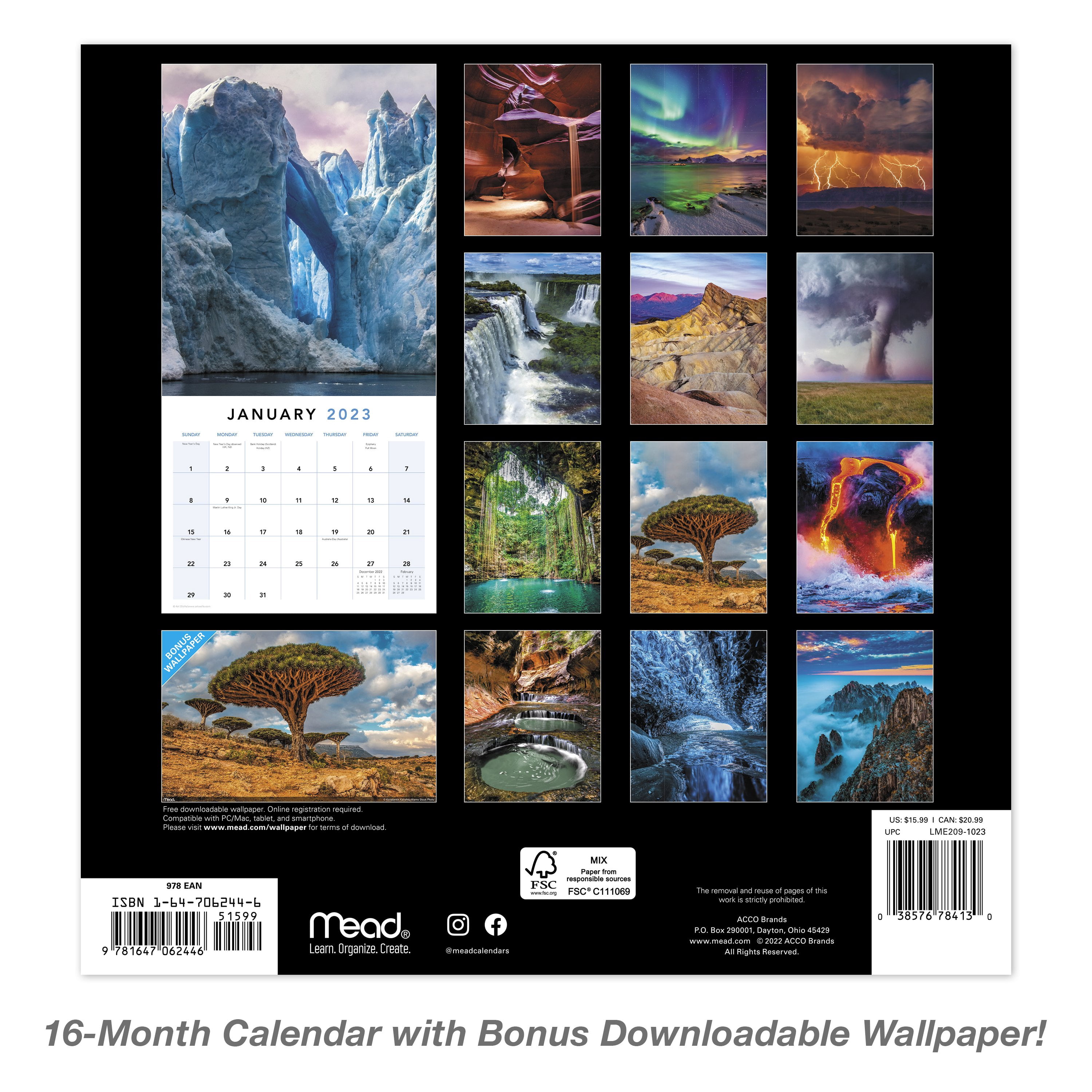 2023 Wall Calendar, Mother Nature, 12" x 12" by Mead (WMET091023)