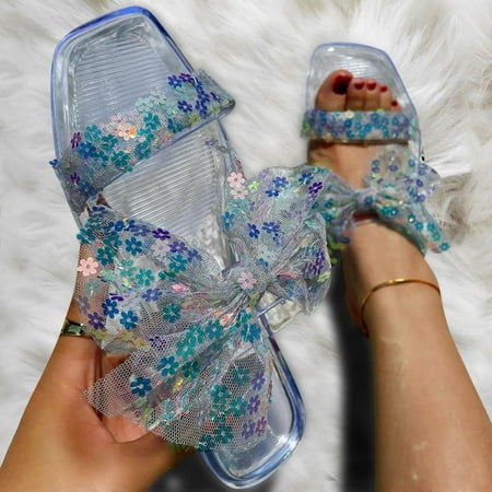 

Womens Shoes Summer Square Toe Slippers Fashion Lace Bow Flower Glitter Sequin Sandals Crazy Slippers for Women Animal Women Bedroom Slippers Size 12 Womens Slipper Boots Women Slipper Socks Character