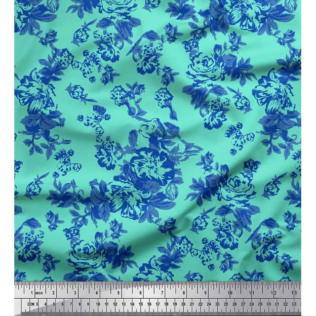 Soimoi Rayon Fabric Leaves & Floral Print Sewing Fabric Yard 56 Inch Wide