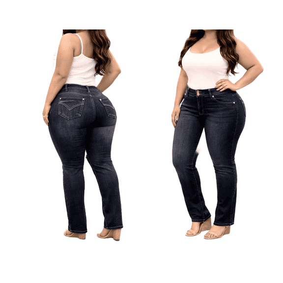 Womens Plus Size Stretch Dark Blue Black High Waist Denim Jeans Skinny Pants