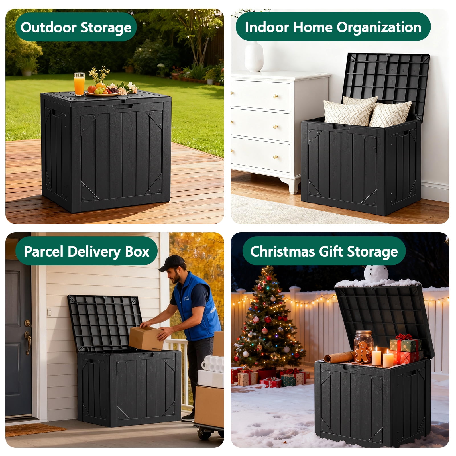 HaiCube 30 Gallon Lockable Resin Deck Box,Waterproof UV Resistant Outdoor Storage Bin with Lid for Patio,Garden & Pool Accessories,Black
