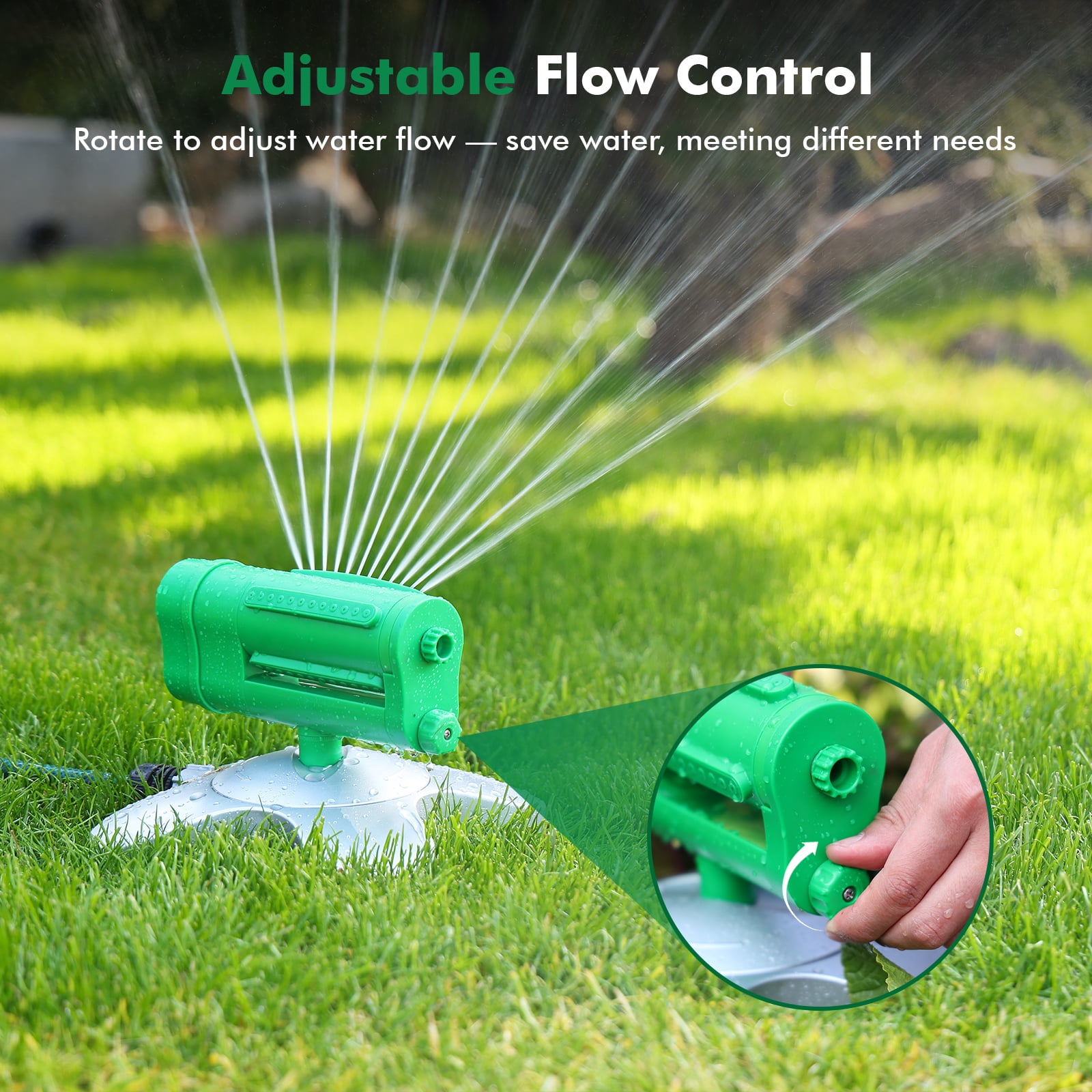 Restmo 3200 Sq.Ft Oscillating Sprinkler for Lawn and Garden with Rotating Base, 4-Way Adjustable Watering Patterns, For Large Yard and Newly Seeded Areas